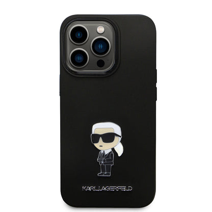 Deksel for Apple iPhone 14 Pro, Karl Lagerfeld, Silicone Ikonik Karl Metal, Svart