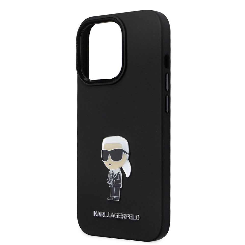 Deksel for Apple iPhone 14 Pro, Karl Lagerfeld, Silicone Ikonik Karl Metal, Svart