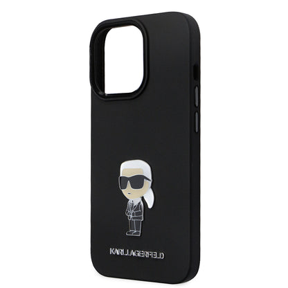 Deksel for Apple iPhone 14 Pro, Karl Lagerfeld, Silicone Ikonik Karl Metal, Svart
