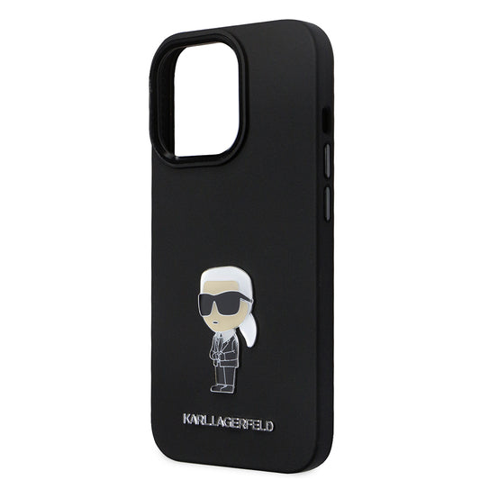 Deksel for Apple iPhone 14 Pro, Karl Lagerfeld, Silicone Ikonik Karl Metal, Svart
