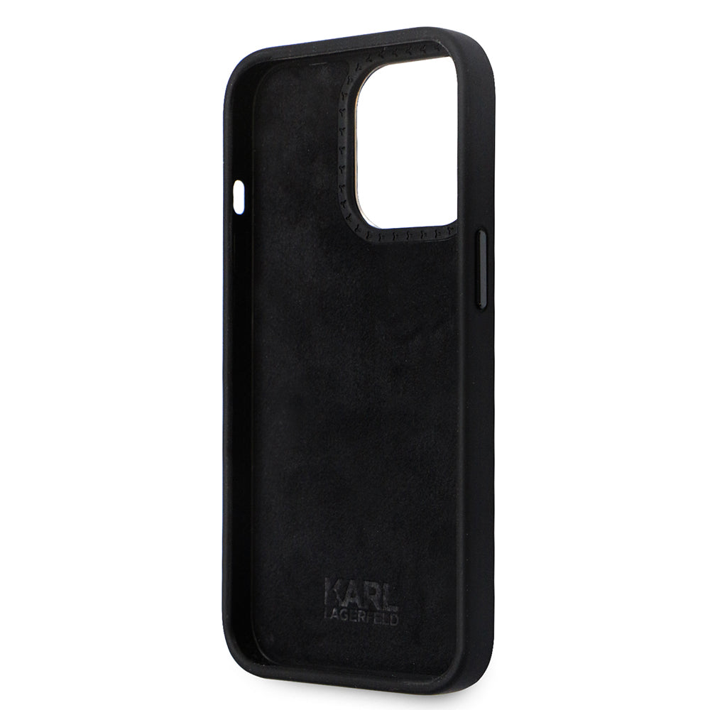 Deksel for Apple iPhone 14 Pro, Karl Lagerfeld, Silicone Ikonik Karl Metal, Svart