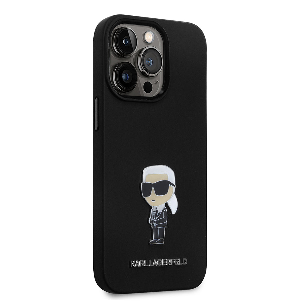 Deksel for Apple iPhone 14 Pro, Karl Lagerfeld, Silicone Ikonik Karl Metal, Svart