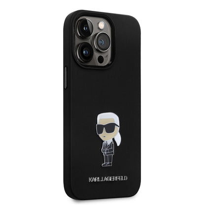Deksel for Apple iPhone 14 Pro, Karl Lagerfeld, Silicone Ikonik Karl Metal, Svart