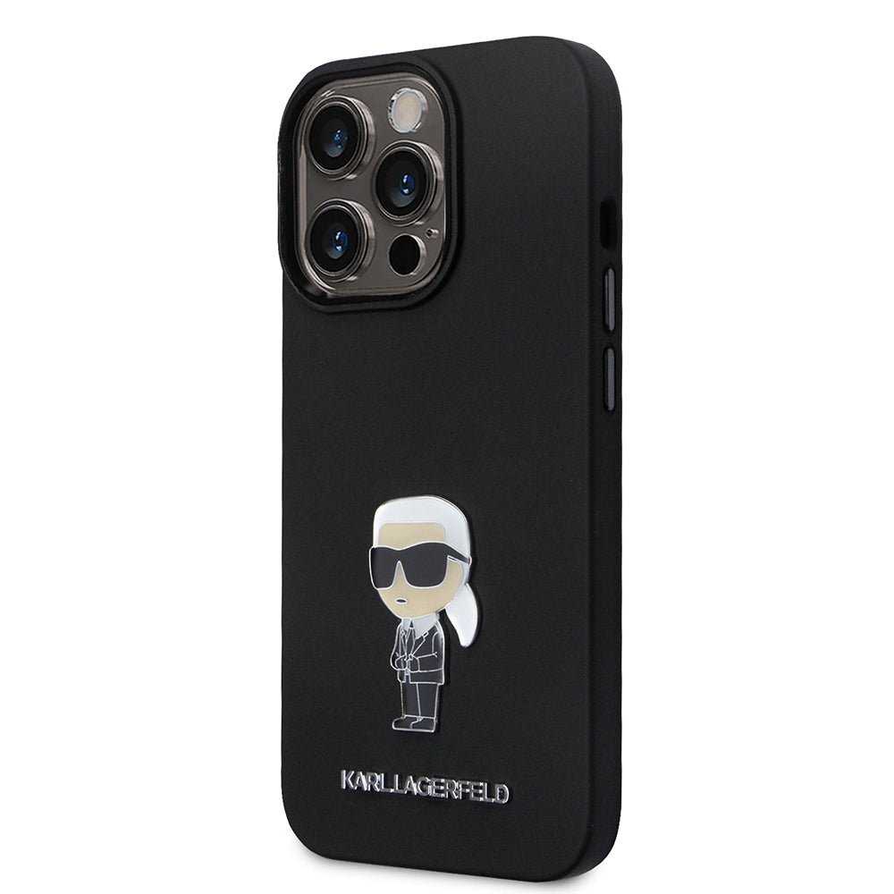 Deksel for Apple iPhone 14 Pro, Karl Lagerfeld, Silicone Ikonik Karl Metal, Svart