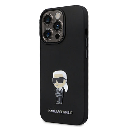 Deksel for Apple iPhone 14 Pro, Karl Lagerfeld, Silicone Ikonik Karl Metal, Svart