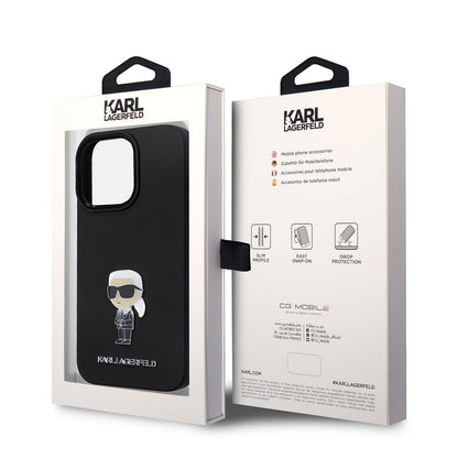 Deksel for Apple iPhone 14 Pro, Karl Lagerfeld, Silicone Ikonik Karl Metal, Svart