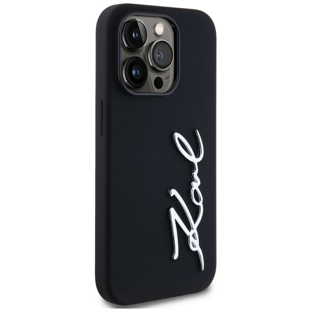 Deksel for Apple iPhone 14 Pro, Karl Lagerfeld, Silicone Karl Script, Svart