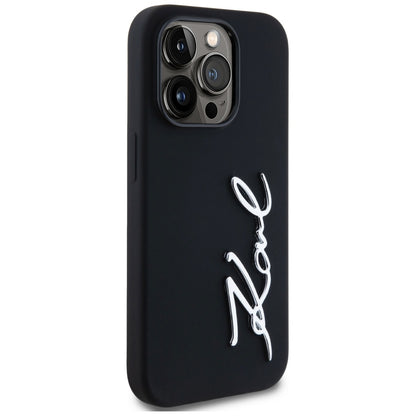 Deksel for Apple iPhone 14 Pro, Karl Lagerfeld, Silicone Karl Script, Svart