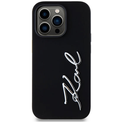Deksel for Apple iPhone 14 Pro, Karl Lagerfeld, Silicone Karl Script, Svart