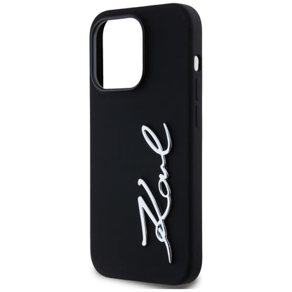 Deksel for Apple iPhone 14 Pro, Karl Lagerfeld, Silicone Karl Script, Svart