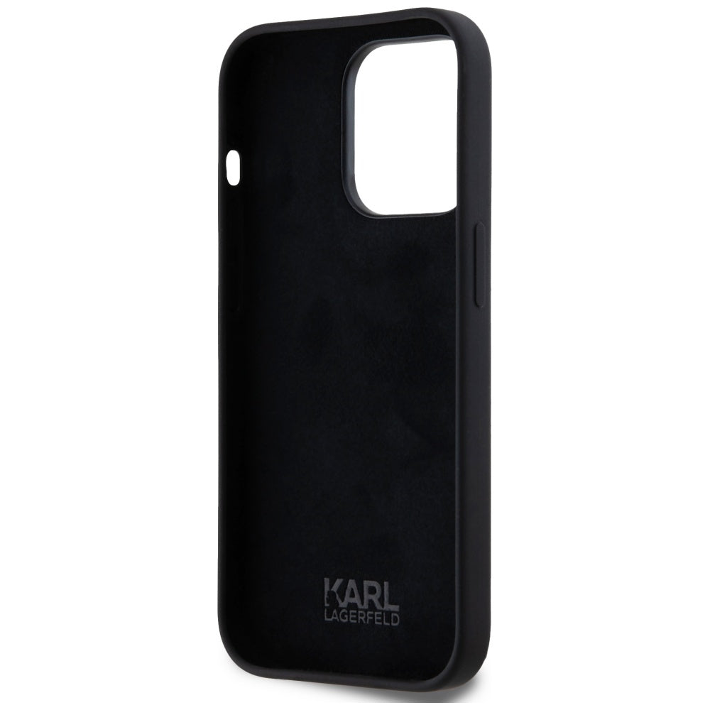 Deksel for Apple iPhone 14 Pro, Karl Lagerfeld, Silicone Karl Script, Svart