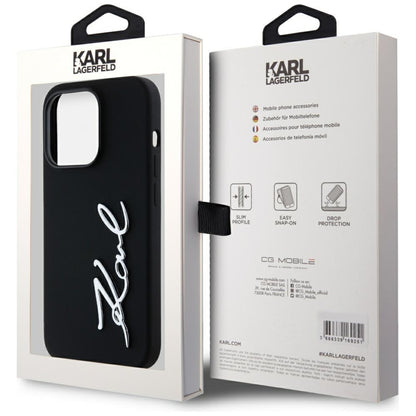 Deksel for Apple iPhone 14 Pro, Karl Lagerfeld, Silicone Karl Script, Svart