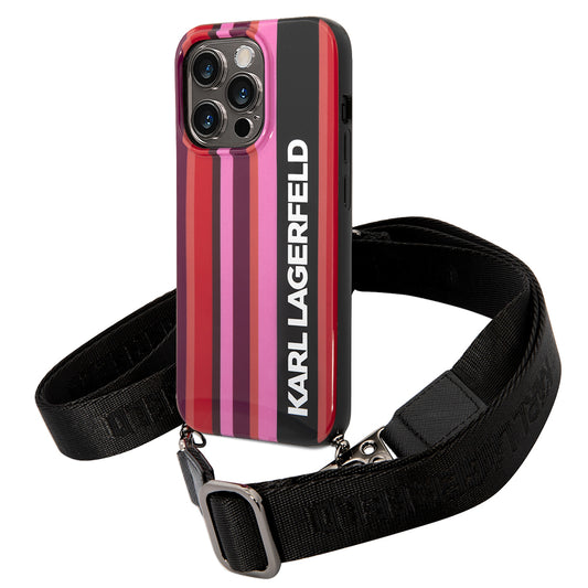 Deksel for Apple iPhone 14 Pro Max, Karl Lagerfeld, Color Stripes with Strap, Rosa