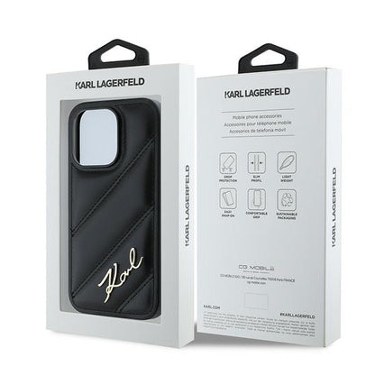 Deksel for Apple iPhone 14 Pro Max, Karl Lagerfeld, Diagonal Quilted Script, Svart
