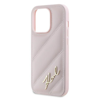 Deksel for Apple iPhone 14 Pro Max, Karl Lagerfeld, Diagonal Quilted Script, Rosa