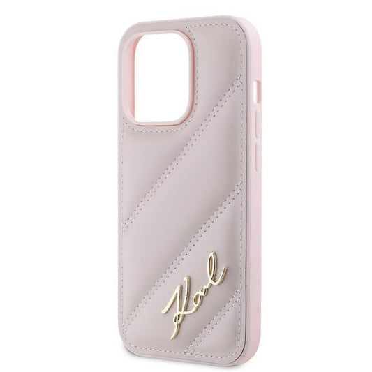 Deksel for Apple iPhone 14 Pro Max, Karl Lagerfeld, Diagonal Quilted Script, Rosa