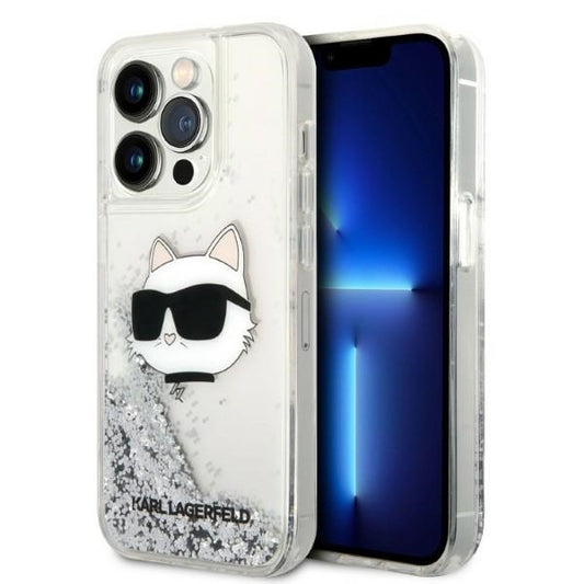 Deksel for Apple iPhone 14 Pro Max, Karl Lagerfeld, Glitter Choupette's Head, Sølvfarget