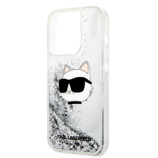Deksel for Apple iPhone 14 Pro Max, Karl Lagerfeld, Glitter Choupette's Head, Sølvfarget
