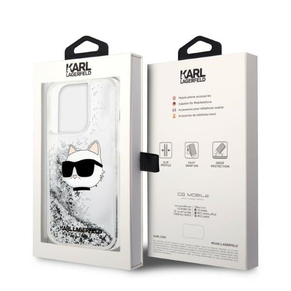 Deksel for Apple iPhone 14 Pro Max, Karl Lagerfeld, Glitter Choupette's Head, Sølvfarget
