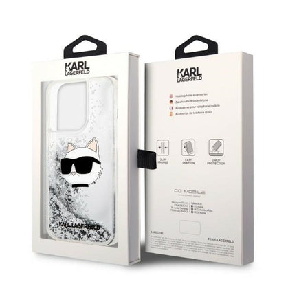 Deksel for Apple iPhone 14 Pro Max, Karl Lagerfeld, Glitter Choupette's Head, Sølvfarget