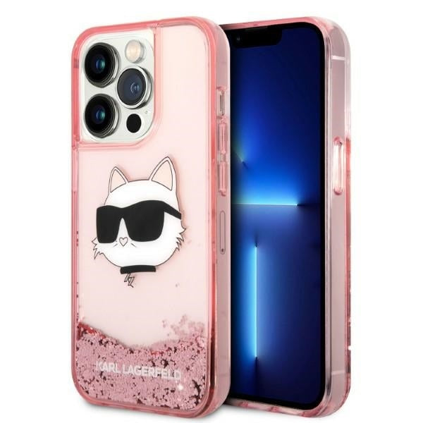 Deksel for Apple iPhone 14 Pro Max, Karl Lagerfeld, Glitter Choupette's Head, Rosa