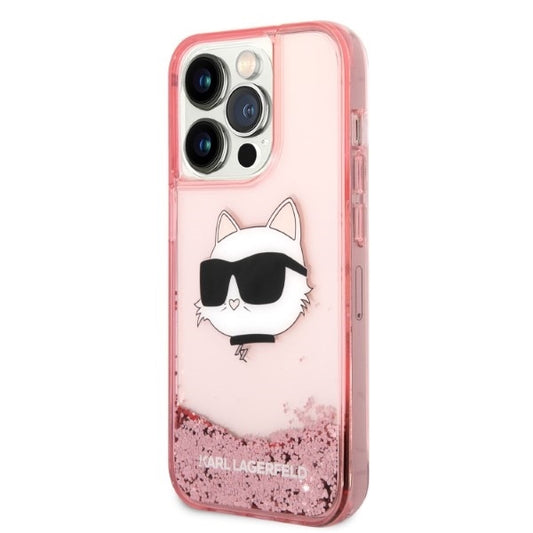 Deksel for Apple iPhone 14 Pro Max, Karl Lagerfeld, Glitter Choupette's Head, Rosa