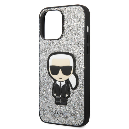 Deksel for Apple iPhone 14 Pro Max, Karl Lagerfeld, Glitter Flakes Ikonik Karl, Sølvfarget