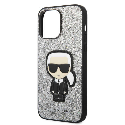 Deksel for Apple iPhone 14 Pro Max, Karl Lagerfeld, Glitter Flakes Ikonik Karl, Sølvfarget