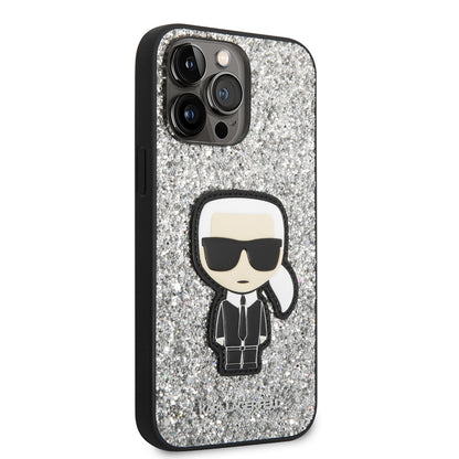 Deksel for Apple iPhone 14 Pro Max, Karl Lagerfeld, Glitter Flakes Ikonik Karl, Sølvfarget