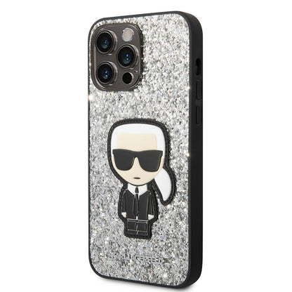 Deksel for Apple iPhone 14 Pro Max, Karl Lagerfeld, Glitter Flakes Ikonik Karl, Sølvfarget