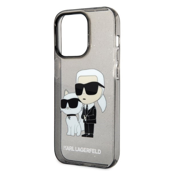Deksel for Apple iPhone 14 Pro Max, Karl Lagerfeld, Glitter Karl & Choupette, Svart