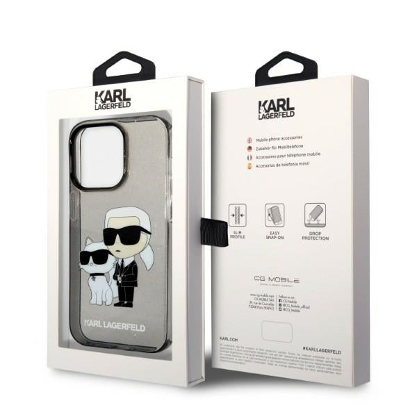 Deksel for Apple iPhone 14 Pro Max, Karl Lagerfeld, Glitter Karl & Choupette, Svart