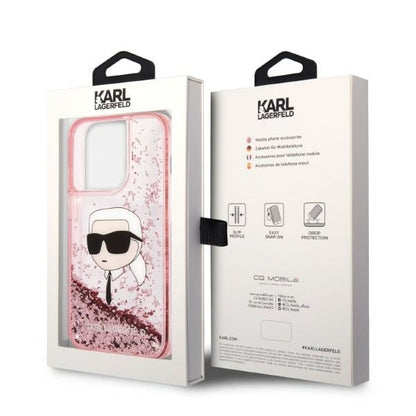 Deksel for Apple iPhone 14 Pro Max, Karl Lagerfeld, Glitter Karl's Head, Rosa