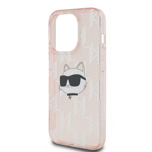 Deksel for Apple iPhone 14 Pro Max, Karl Lagerfeld, IML Luxury Monogram Choupette's Head, Rosa