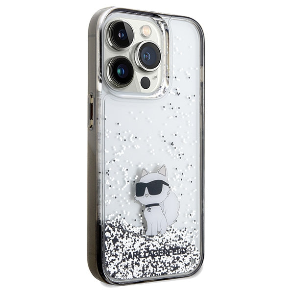 Deksel for Apple iPhone 14 Pro Max, Karl Lagerfeld, Liquid Glitter Choupette, Gjennomsiktig