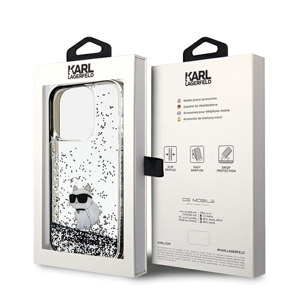 Deksel for Apple iPhone 14 Pro Max, Karl Lagerfeld, Liquid Glitter Choupette, Gjennomsiktig