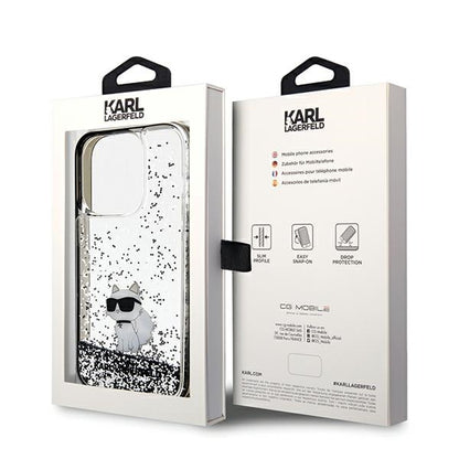 Deksel for Apple iPhone 14 Pro Max, Karl Lagerfeld, Liquid Glitter Choupette, Gjennomsiktig