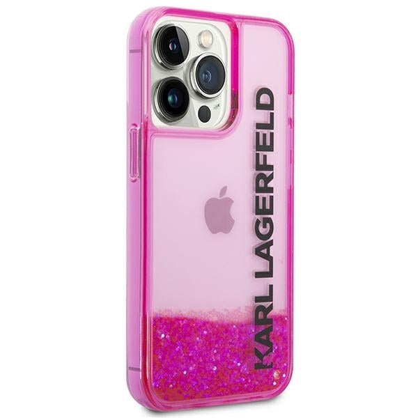 Deksel for Apple iPhone 14 Pro Max, Karl Lagerfeld, Liquid Glitter KL Logo, Rosa