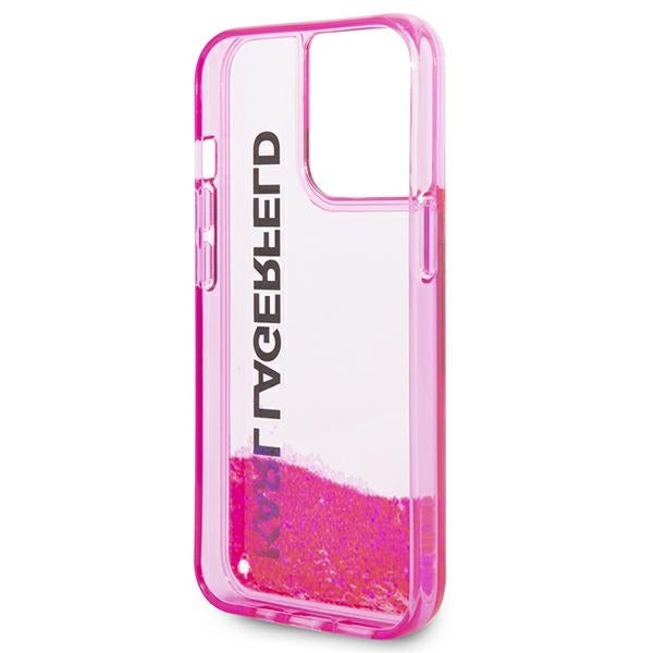 Deksel for Apple iPhone 14 Pro Max, Karl Lagerfeld, Liquid Glitter KL Logo, Rosa