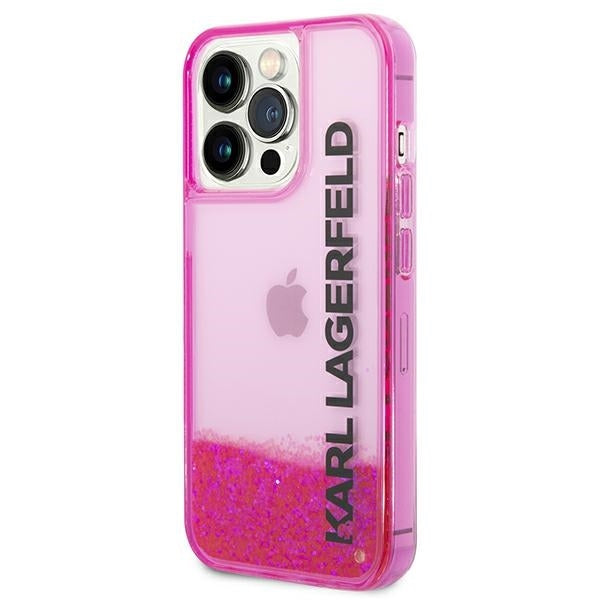 Deksel for Apple iPhone 14 Pro Max, Karl Lagerfeld, Liquid Glitter KL Logo, Rosa
