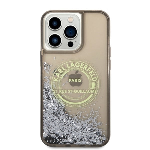 Deksel for Apple iPhone 14 Pro Max, Karl Lagerfeld, Liquid Glitter RSG, Svart