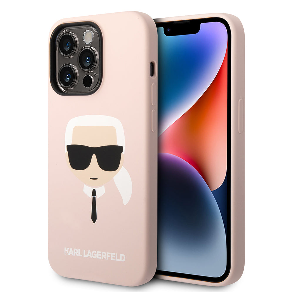 Deksel for Apple iPhone 14 Pro Max, Karl Lagerfeld, Silicone Karl's Head, Rosa