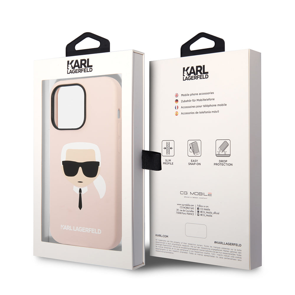 Deksel for Apple iPhone 14 Pro Max, Karl Lagerfeld, Silicone Karl's Head, Rosa