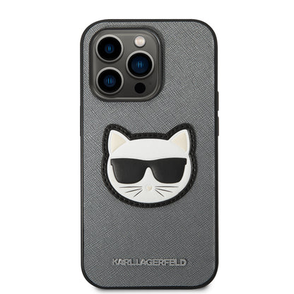 Deksel for Apple iPhone 14 Pro Max, Karl Lagerfeld, Saffiano Choupette's Head, Sølv