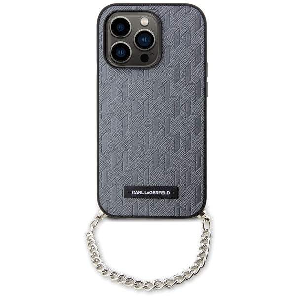 Deksel for Apple iPhone 14 Pro Max, Karl Lagerfeld, Saffiano Monogram Chain, Sølv