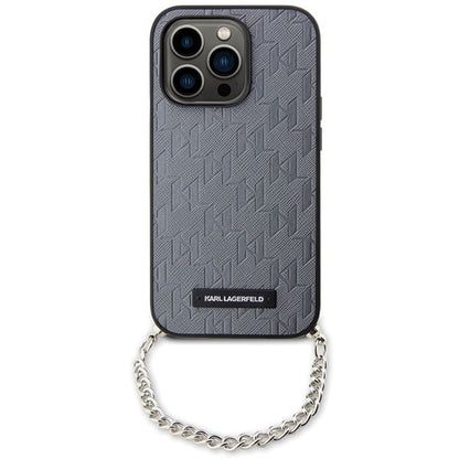 Deksel for Apple iPhone 14 Pro Max, Karl Lagerfeld, Saffiano Monogram Chain, Sølv