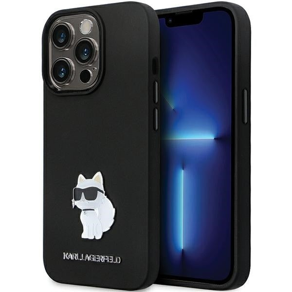 Deksel for Apple iPhone 14 Pro Max, Karl Lagerfeld, Silicone Choupette Metal, Svart