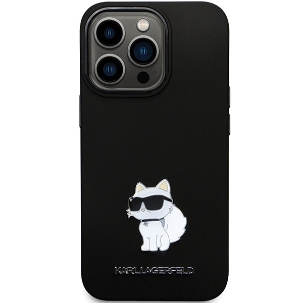 Deksel for Apple iPhone 14 Pro Max, Karl Lagerfeld, Silicone Choupette Metal, Svart