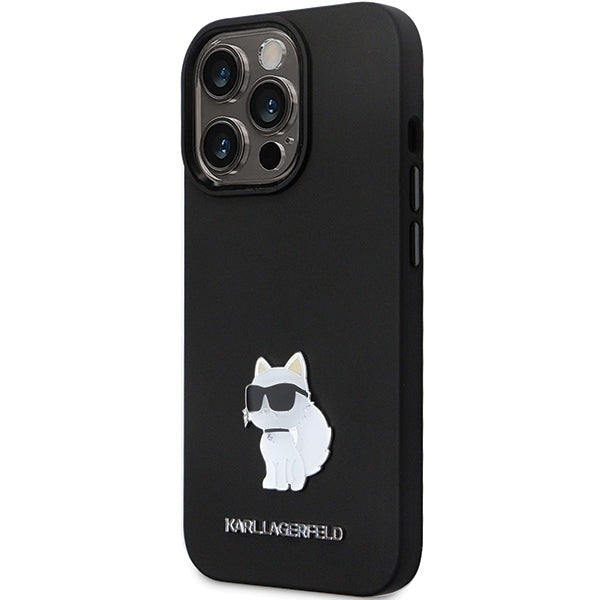 Deksel for Apple iPhone 14 Pro Max, Karl Lagerfeld, Silicone Choupette Metal, Svart
