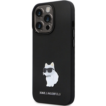 Deksel for Apple iPhone 14 Pro Max, Karl Lagerfeld, Silicone Choupette Metal, Svart